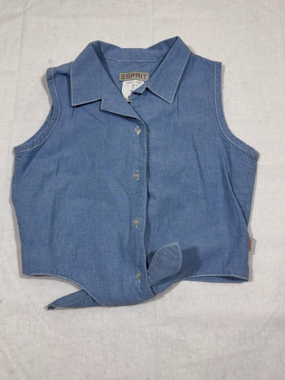 Vintage 90's ESPRIT Kids Chambray Button Down Tie Front Shirt Size Small